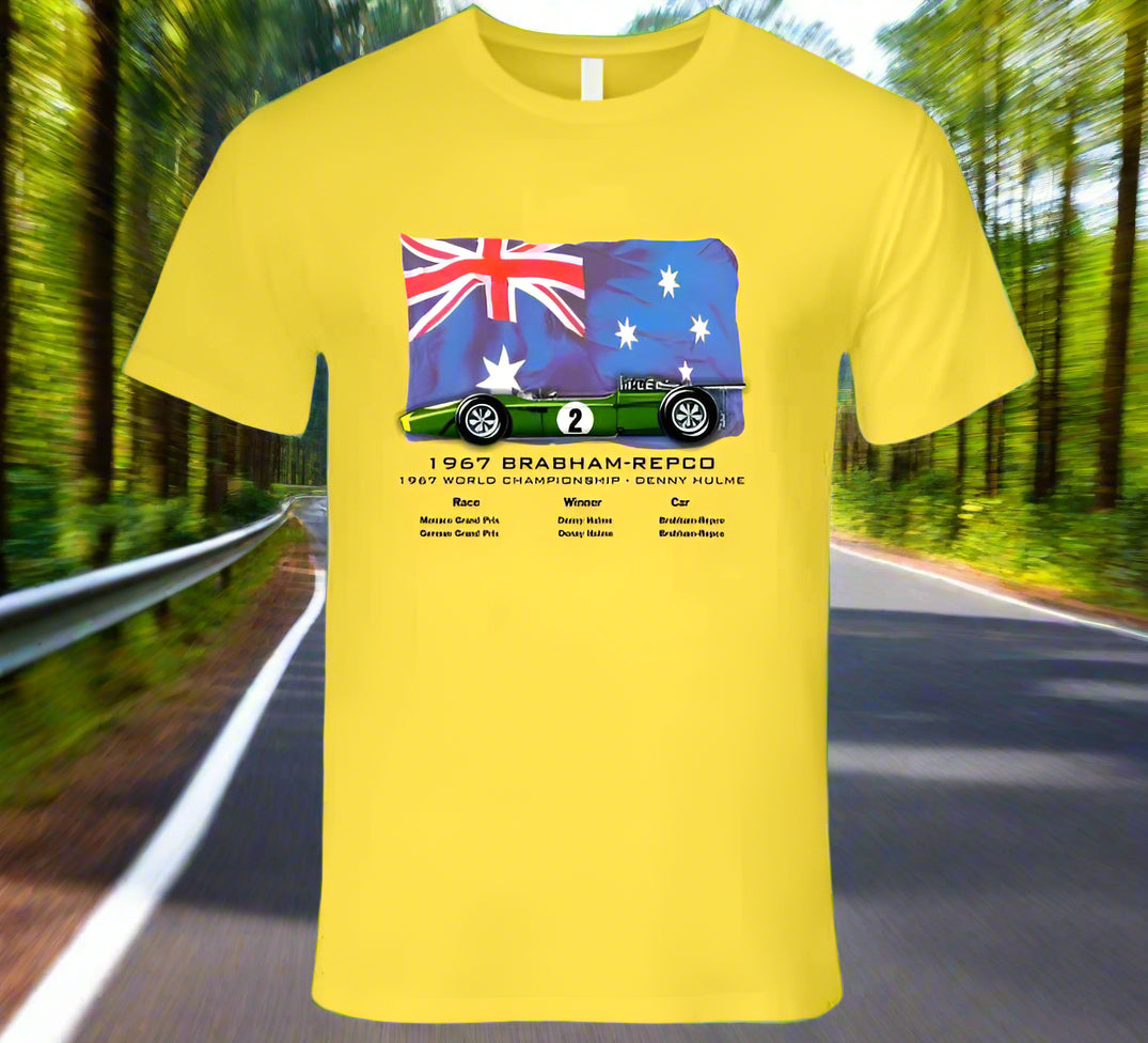 Brabham F1 1967 Grand Prix Champion Race Car T-Shirt - Smiling Wombat