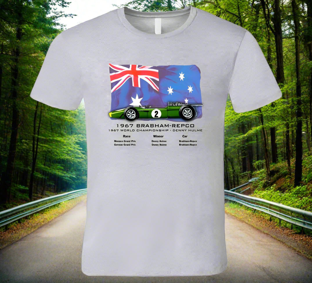 Brabham F1 1967 Grand Prix Champion Race Car T-Shirt - Smiling Wombat