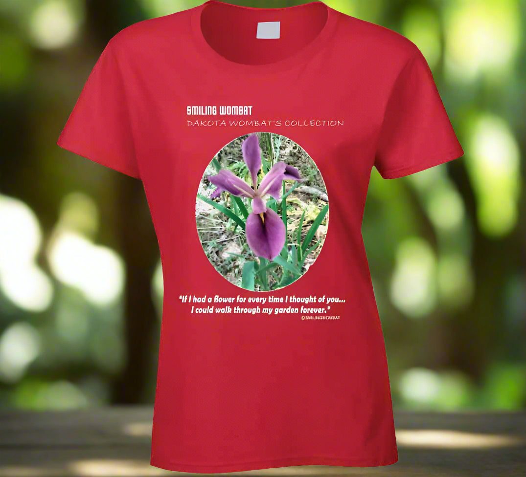 Purple IRIS Ladies T-Shirt - Smiling Wombat