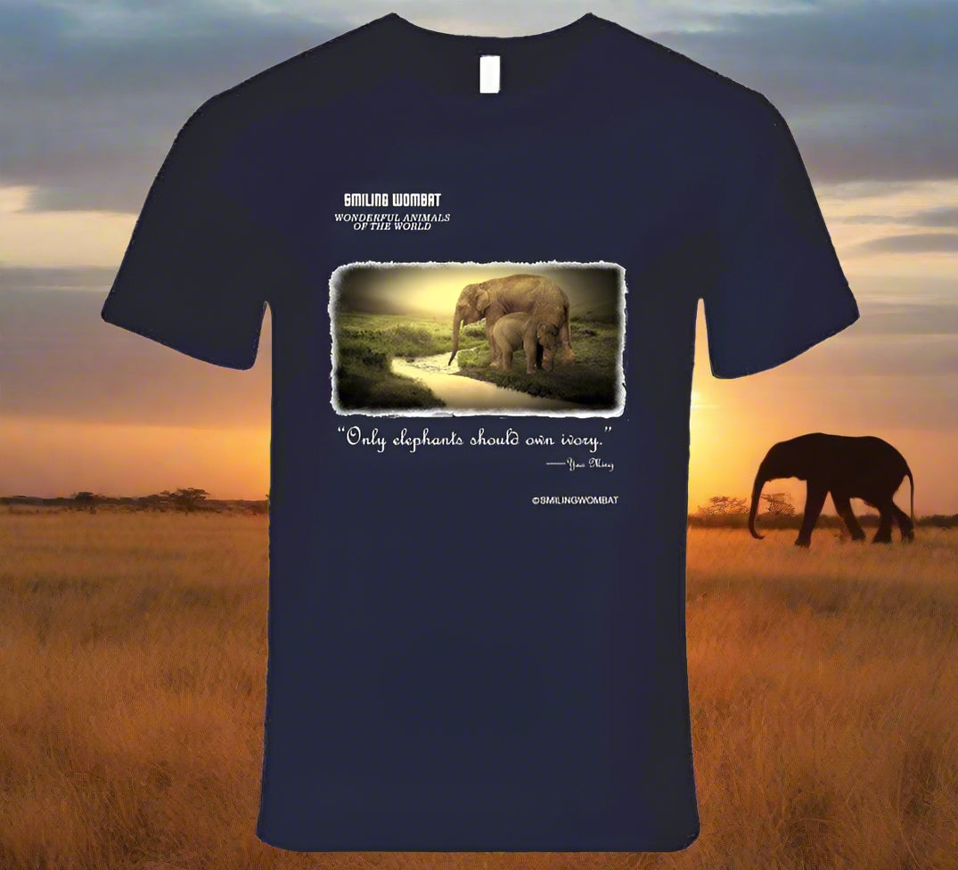Female Elephant Mom and Baby enjoying a drink - T-Shirts - Smiling Wombat