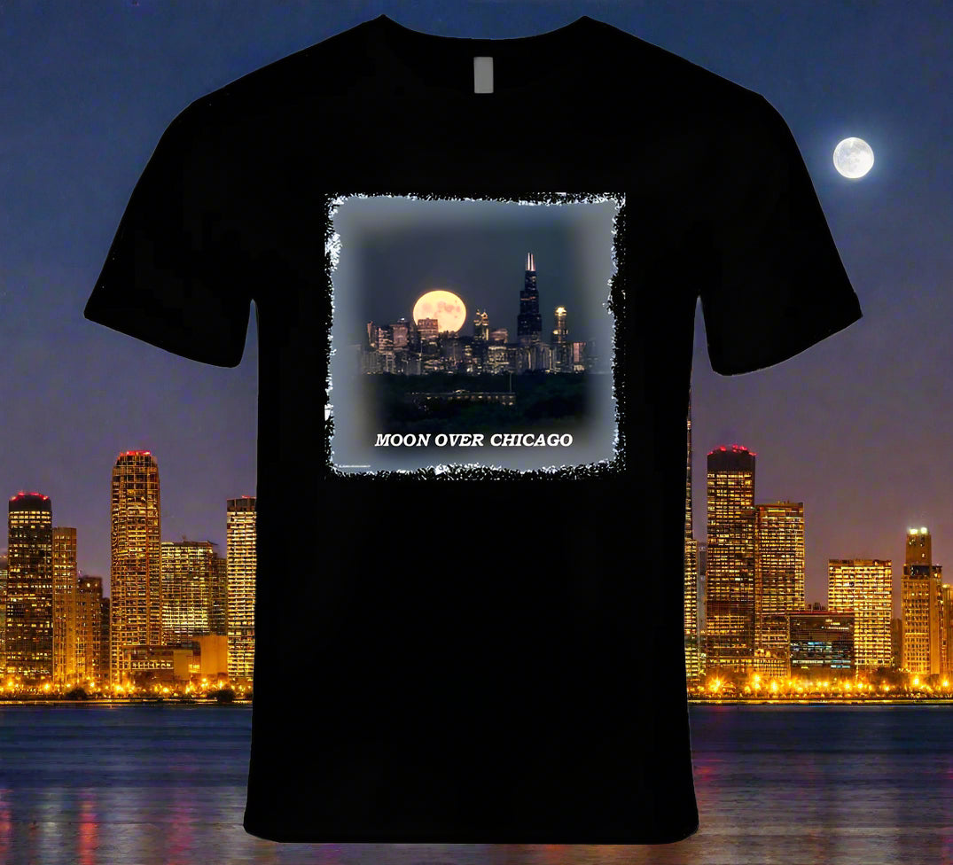 Moon Over Chicago T- Shirt and Sweatshirt Collection - Smiling Wombat