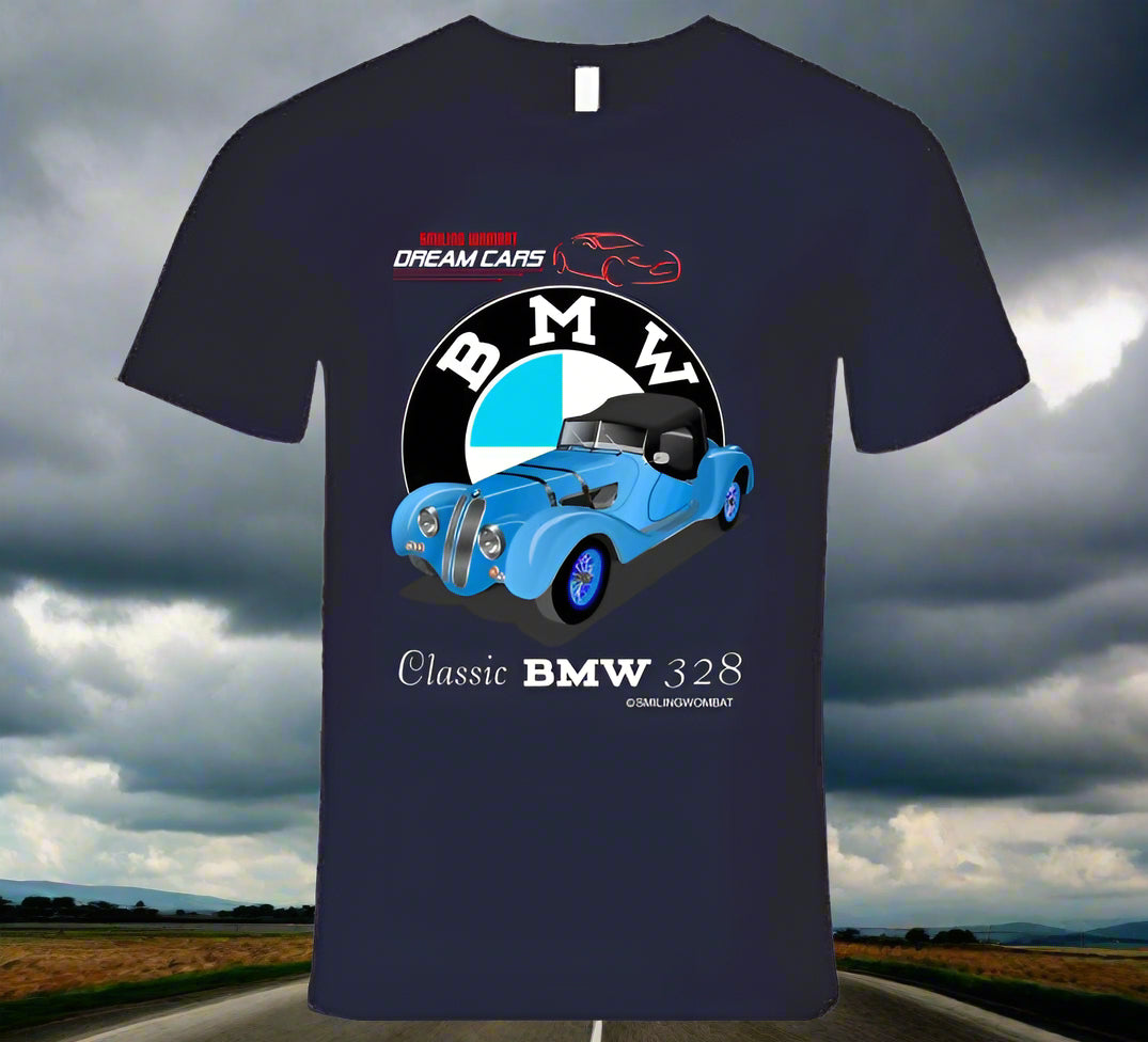 Classic BMW 328- Black/Navy T Shirt - Smiling Wombat