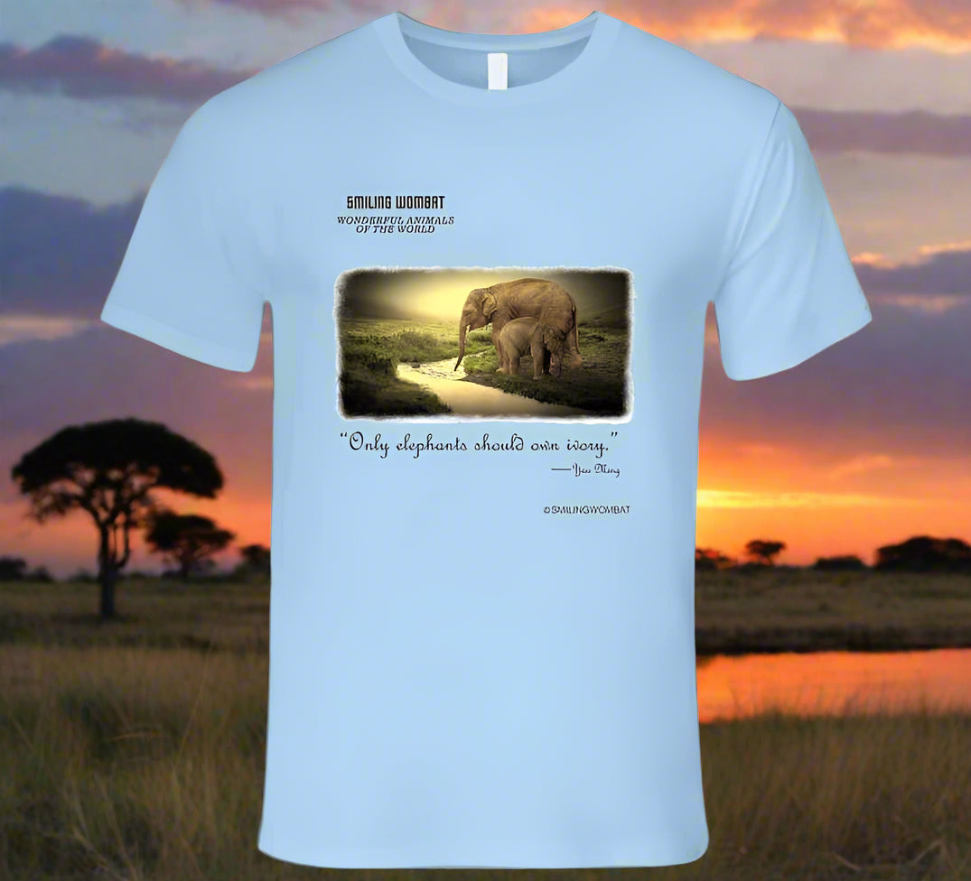 Female Elephant Mom and Baby enjoying a drink - T-Shirts - Smiling Wombat