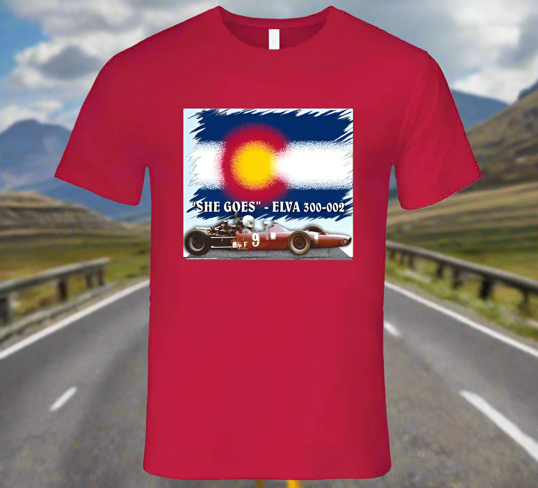 Elva 300-002 Famous Formula Car - "She Goes" T-Shirt Collection - Smiling Wombat