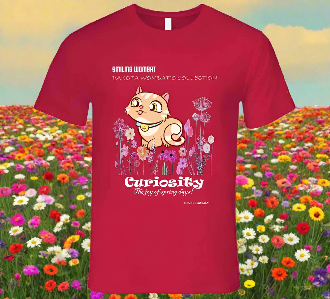 Cute Kitty - Curiosity the Joy of Spring - Kitten T-Shirt - Smiling Wombat