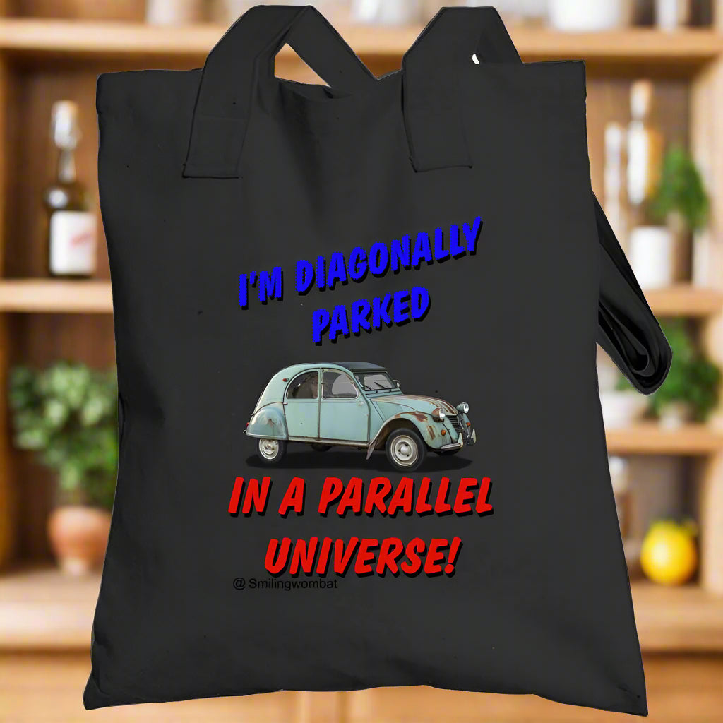 Custom Canvas Tote Bags - "Diagonally Parked" Tote bag - Smiling Wombat