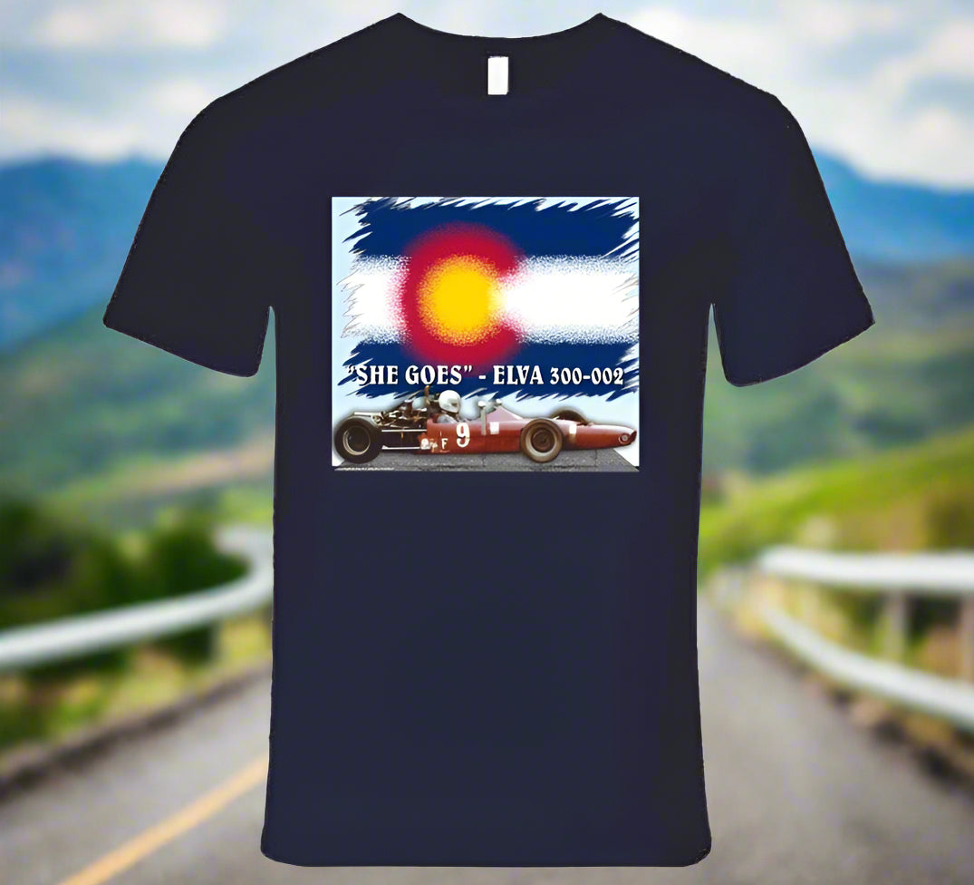 Elva 300-002 Famous Formula Car - "She Goes" T-Shirt Collection - Smiling Wombat