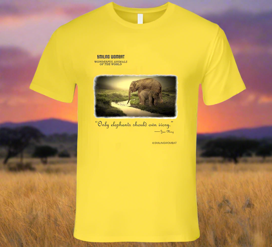 Female Elephant Mom and Baby enjoying a drink - T-Shirts - Smiling Wombat