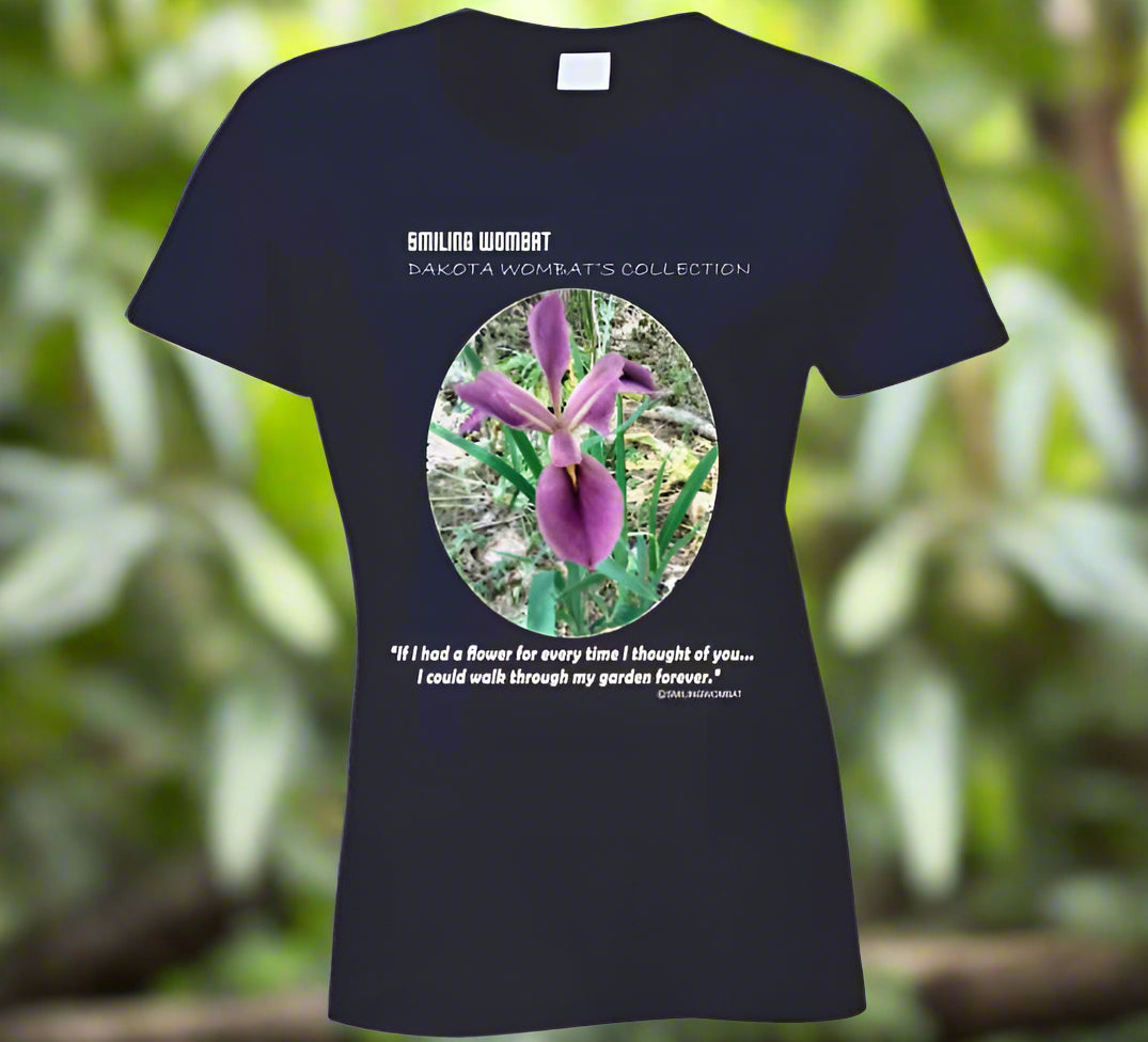 Purple IRIS Ladies T-Shirt - Smiling Wombat