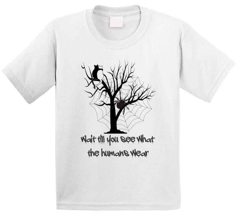 Spooky Attire - "What do humans wear" Halloween T-Shirt - Smiling Wombat