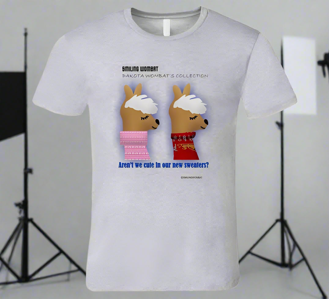 Cute Llamas - Chuck and Lenny, the Twin Llamas Wearing Sweaters - T-Shirt - Smiling Wombat