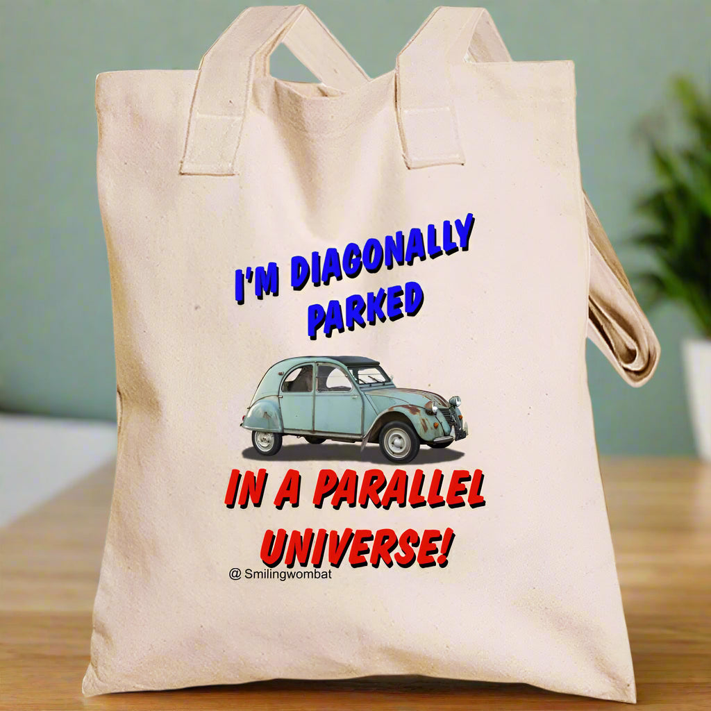 Custom Canvas Tote Bags - "Diagonally Parked" Tote bag - Smiling Wombat