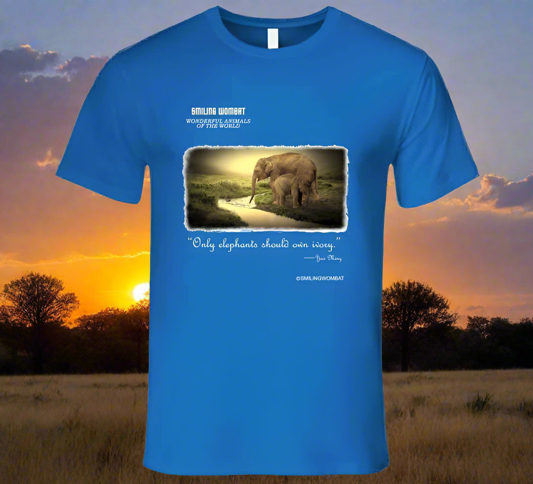 Female Elephant Mom and Baby enjoying a drink - T-Shirts - Smiling Wombat