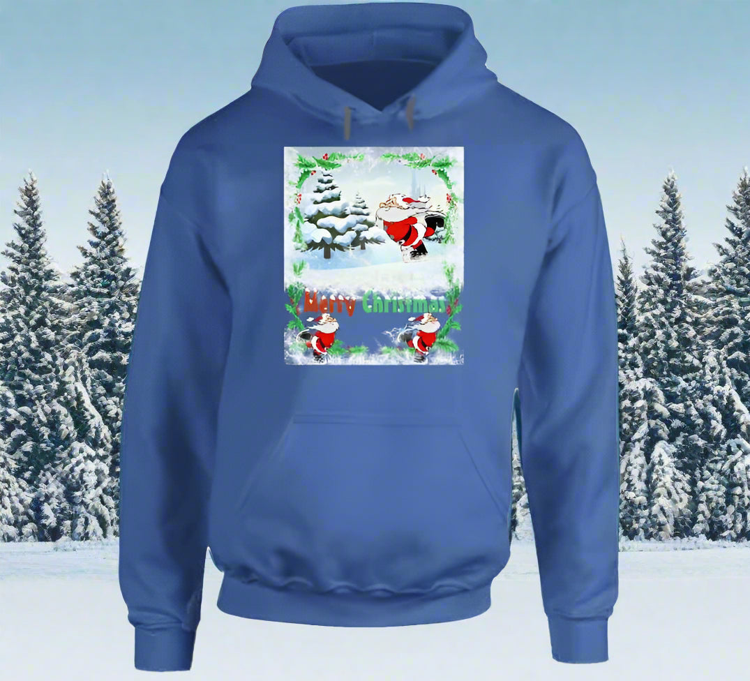 Merry Christmas Skating Santa T-Shirt and Sweatshirt collection - Smiling Wombat