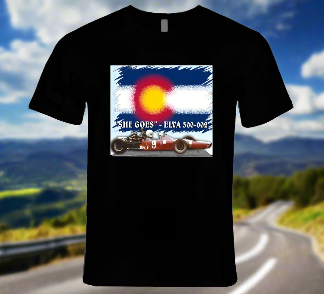 Elva 300-002 Famous Formula Car - "She Goes" T-Shirt Collection - Smiling Wombat