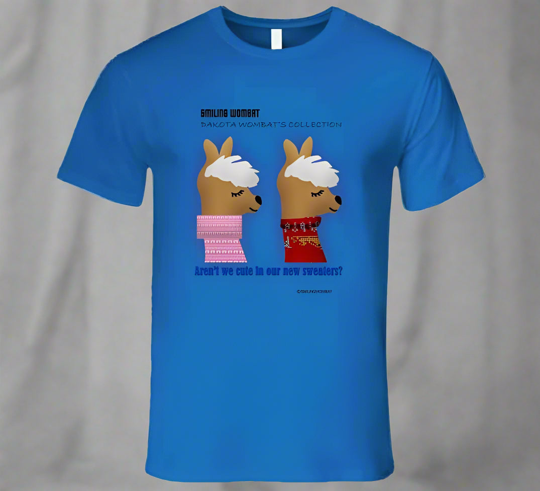 Cute Llamas - Chuck and Lenny, the Twin Llamas Wearing Sweaters - T-Shirt - Smiling Wombat