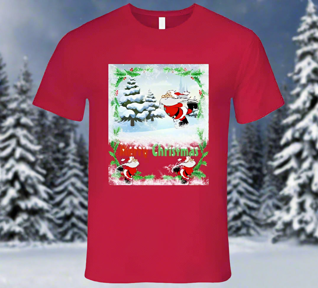 Merry Christmas Skating Santa T-Shirt and Sweatshirt collection - Smiling Wombat
