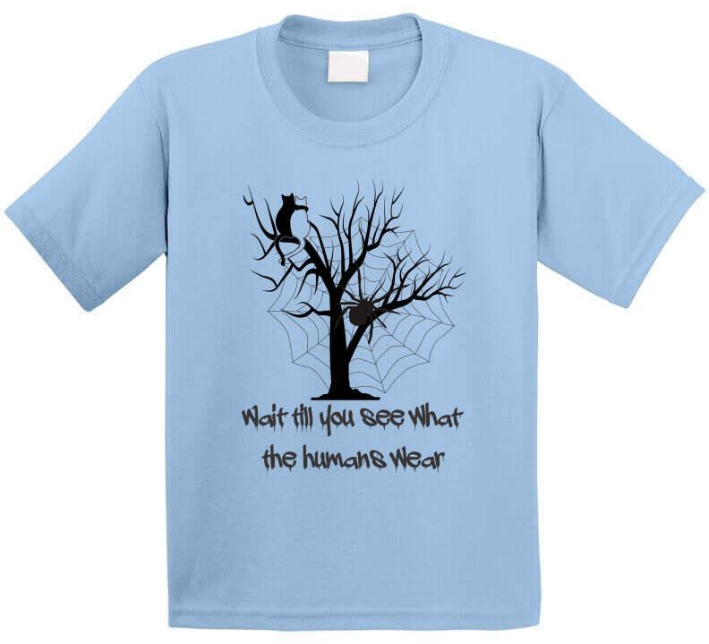 Spooky Attire - "What do humans wear" Halloween T-Shirt - Smiling Wombat