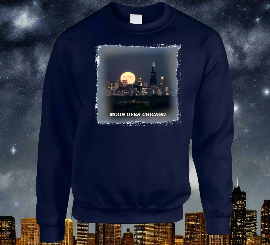 Moon Over Chicago T- Shirt and Sweatshirt Collection - Smiling Wombat
