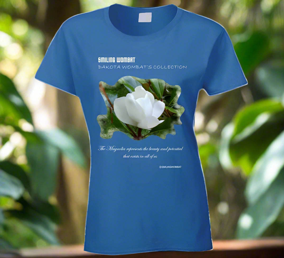 Magnolia Blossom Ladies T Shirt - Smiling Wombat
