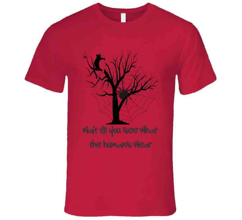 Spooky Attire - "What do humans wear" Halloween T-Shirt - Smiling Wombat