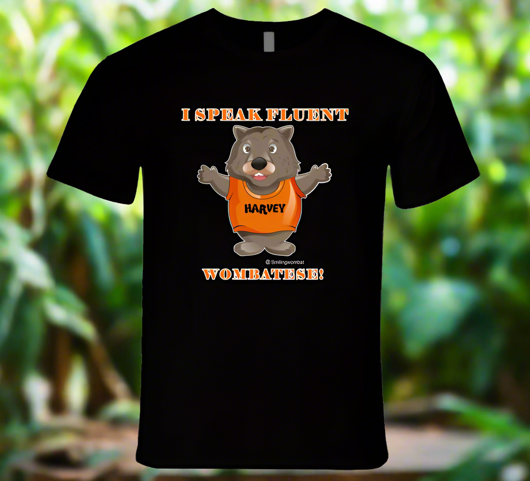 Multilingual Meaning Harvey Speaks Wombatese and other Languages T-Shirt - Smiling Wombat