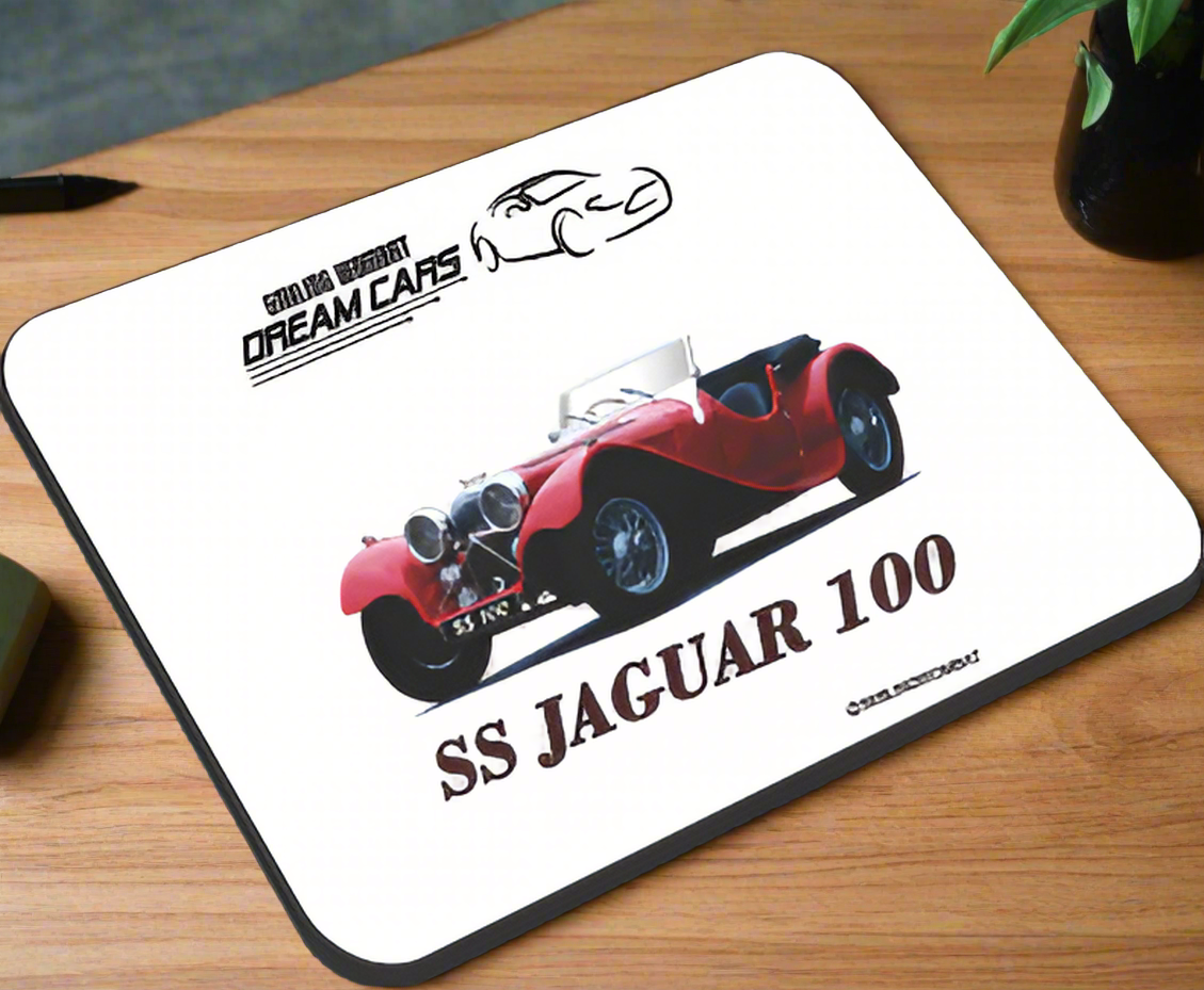SS Jaguar 100 - Classic British Sports Car - Mouse Pad Mouse Pads Smiling Wombat