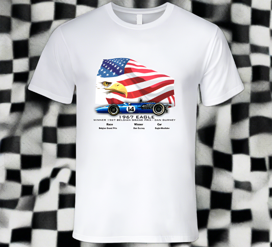 Gurney F1 Eagle-1967 Winner of Spa Grand Prix - Classic White T-Shirt Collection - Smiling Wombat