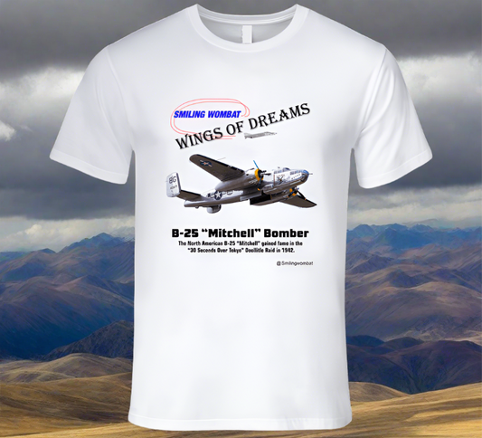 B25 Mitchell Bomber - Classic White T-Shirt Collection - Smiling Wombat
