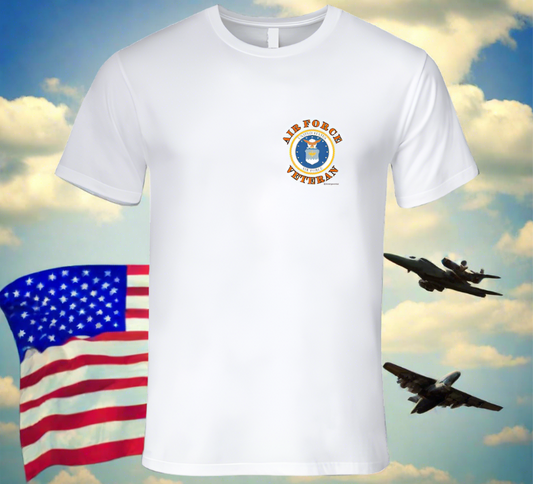 Veteran USAF-Left Chest Print Classic White T Shirt - Smiling Wombat