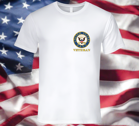 United States Navy Veteran - Left Chest Print Classic White Shirts - Smiling Wombat