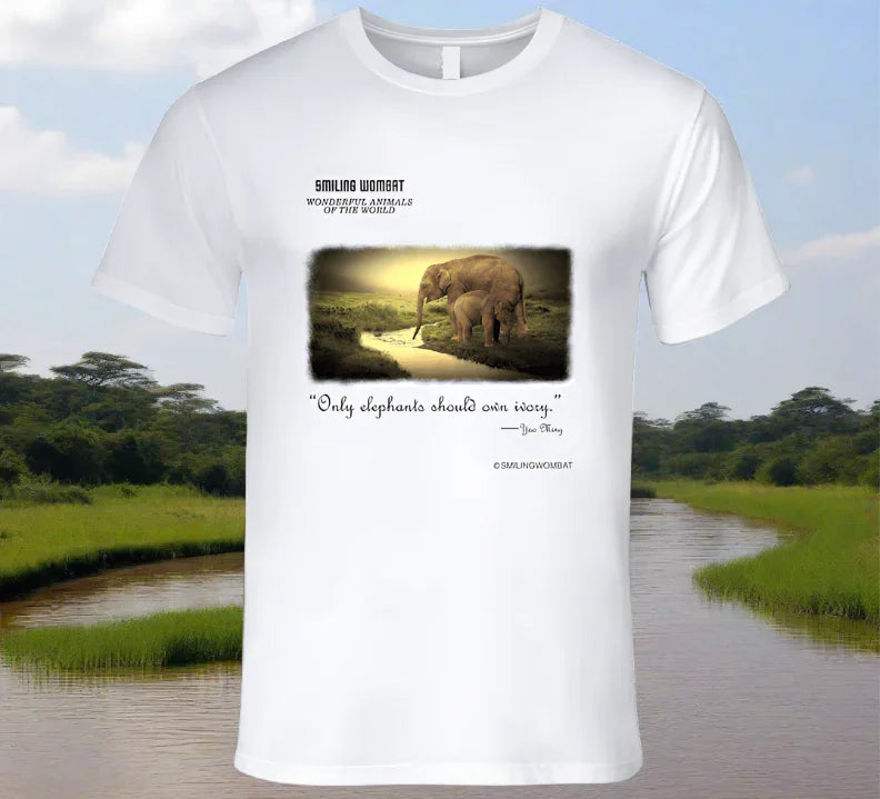 A Female Elephant Mom and Baby enjoying a drink - Classic White Shirt Collection - Shopify