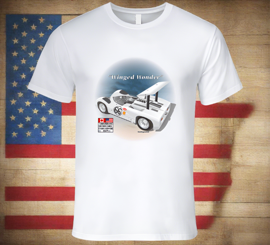 Iconic "Winged Wonder" Cam-Am Racer Classic White Shirt Collection - Smiling Wombat