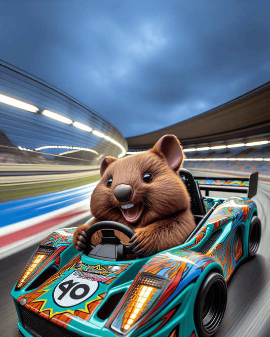 Harvey Driving His Race Car Puzzle T-Shirt Smiling Wombat