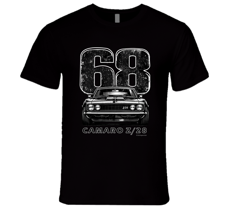 "1968 Camaro Z/28 graphic t-shirt with vintage muscle car design"