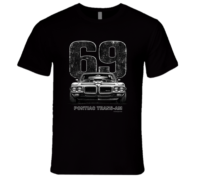 "1969 Pontiac Trans-Am vintage car graphic t-shirt with distressed 69 number print"