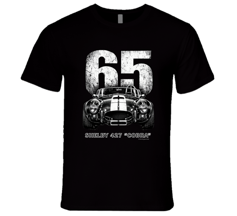 "1965 Shelby 427 Cobra retro car t-shirt in black with vintage distressed print"