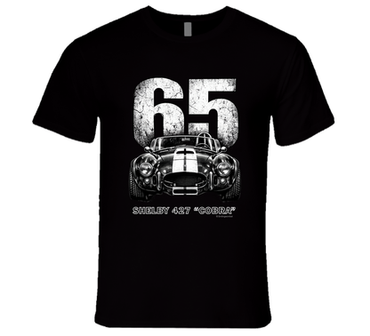 "1965 Shelby 427 Cobra retro car t-shirt in black with vintage distressed print"
