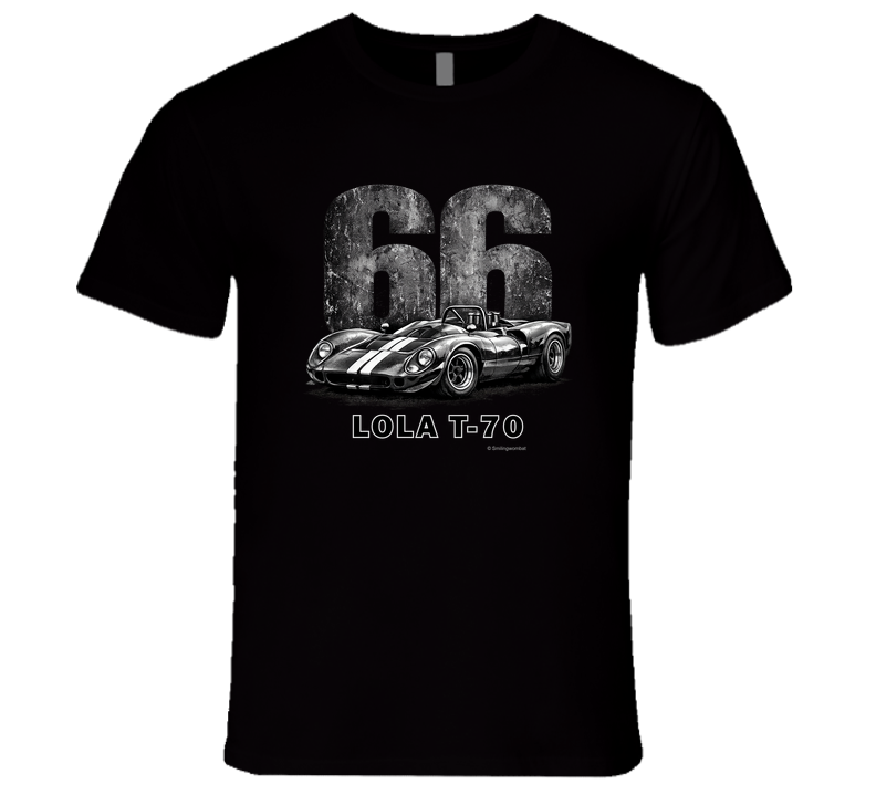 1966 Lola T-70 Can-Am racing t-shirt in black with distressed vintage graphic