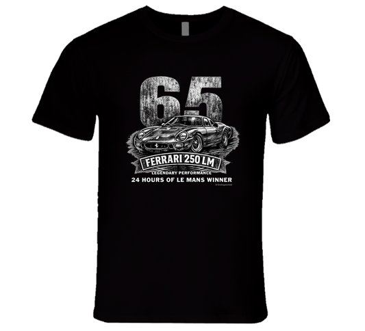1965 Ferrari 250 LM Le Mans Winner vintage distressed graphic T-shirt in black