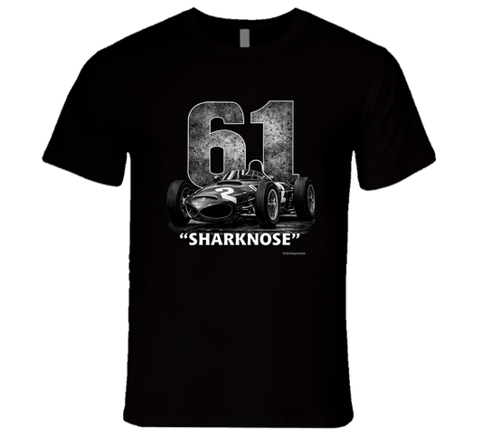 1961 Ferrari Sharknose F1 Phil Hill Champion vintage distressed graphic t-shirt in black