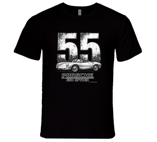 Porsche 550 Spyder bold race number 55 graphic tee in black