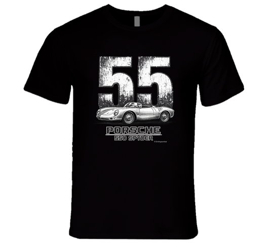 Porsche 550 Spyder bold race number 55 graphic tee in black