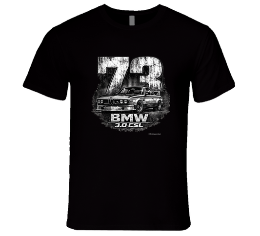 1973 BMW 3.0 CSL distressed vintage racing graphic t-shirt in black