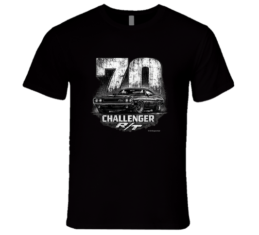 1970 Dodge Challenger R/T muscle car graphic tee in black