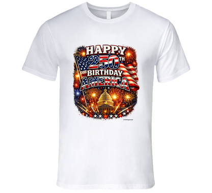 USA 250th Birthday T-Shirt in White – Smiling Wombat Patriotic Apparel