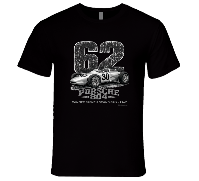 1962 Porsche 804 F1 distressed vintage racing t-shirt in black