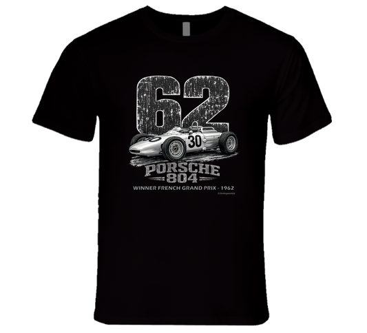 1962 Porsche 804 F1 distressed vintage racing t-shirt in black