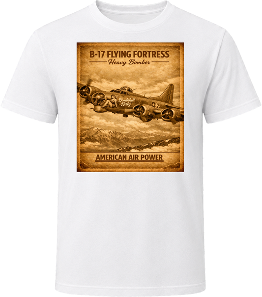 B-17 Flying Fortress Bombshell Betty WWII Bomber White T-Shirt – American Air Power