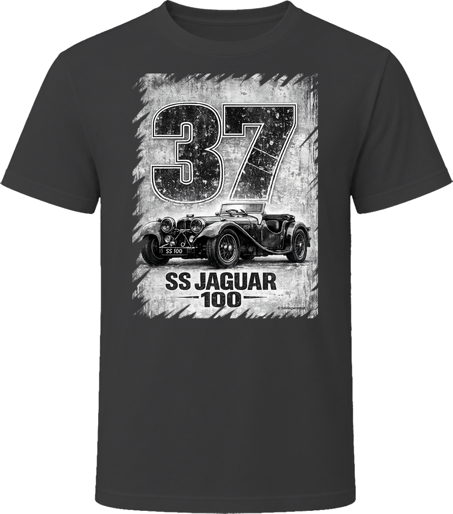 1937 SS Jaguar 100 retro racing graphic t-shirt in black
